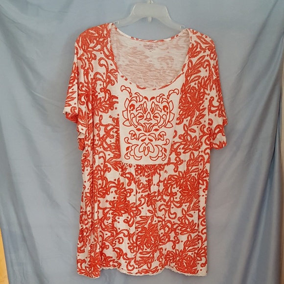 Laura Scott Tops - Laura Scott Plus Size 2X Orange/Cream Tunic